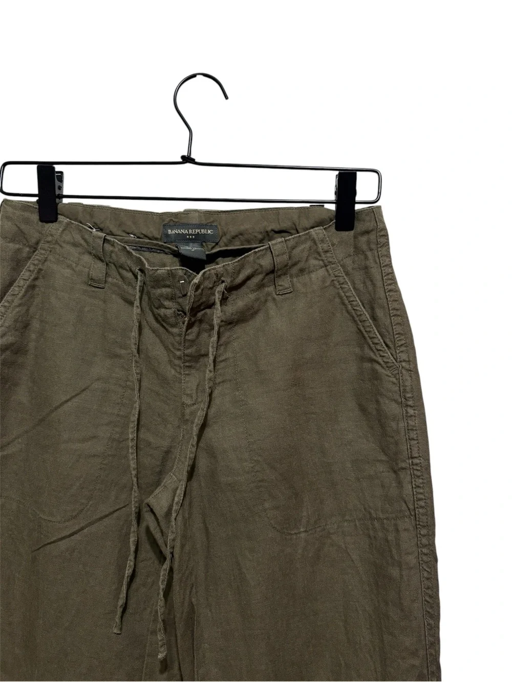 Banana Republic Olive Linen Drawstring Wide-Leg Chinos